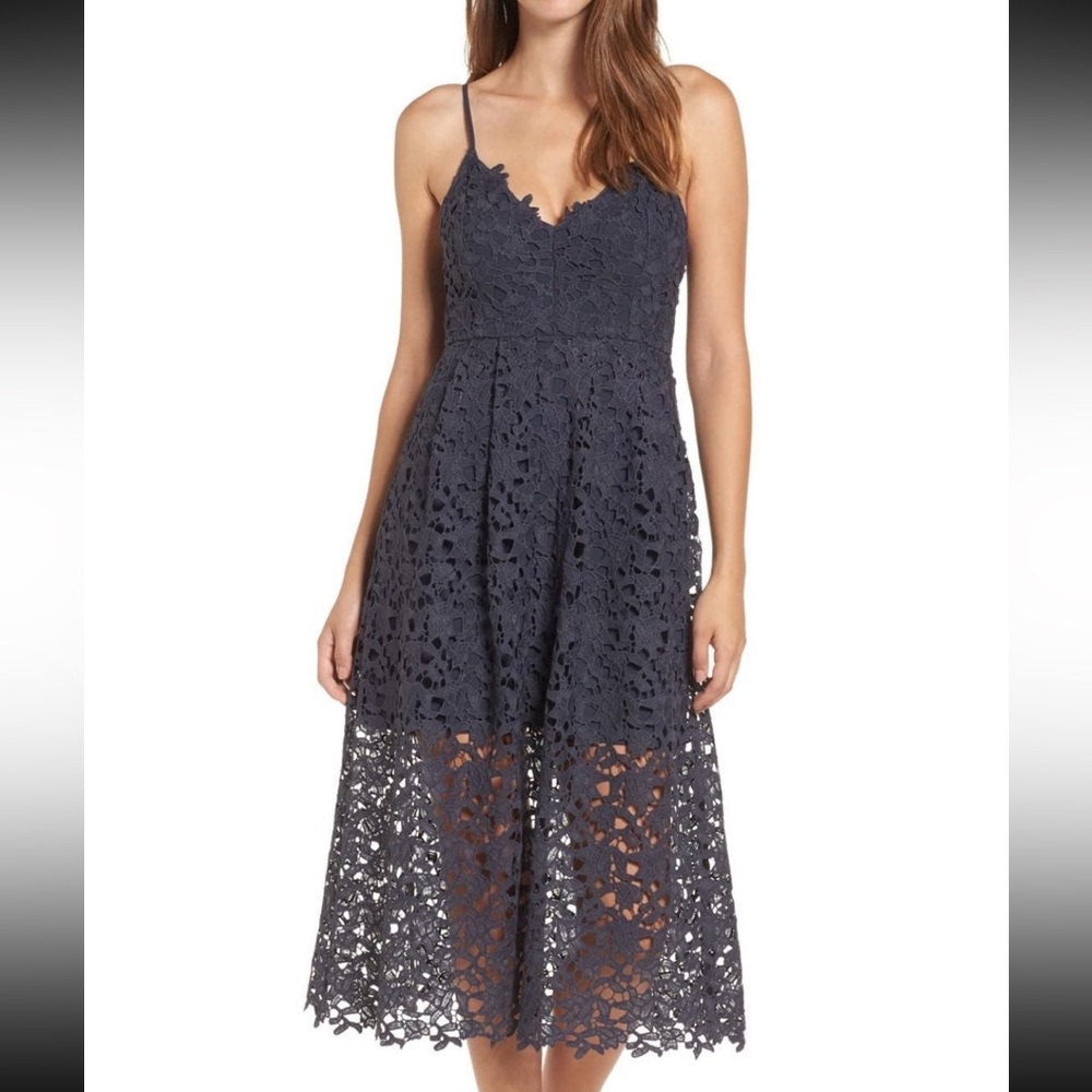 green astr lace midi dress